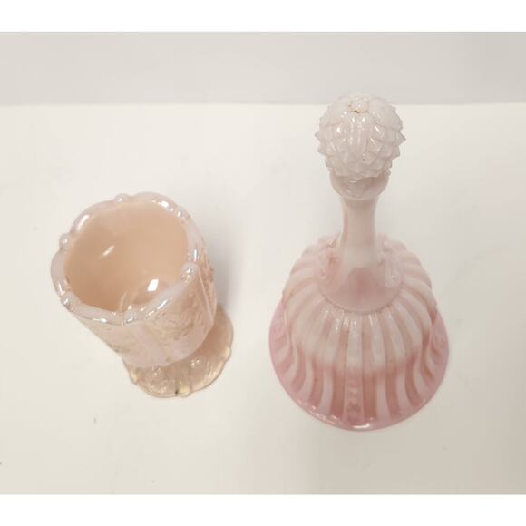 Vintage Fenton Pink Opalescent Glass Bell & Goblet Set Iridescent Rose Colonial - Picture 4 of 12